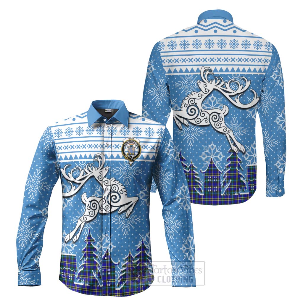 Tartan Vibes Clothing Hope Clan Christmas Long Sleeve Button Shirt Celtic Reindeer Style