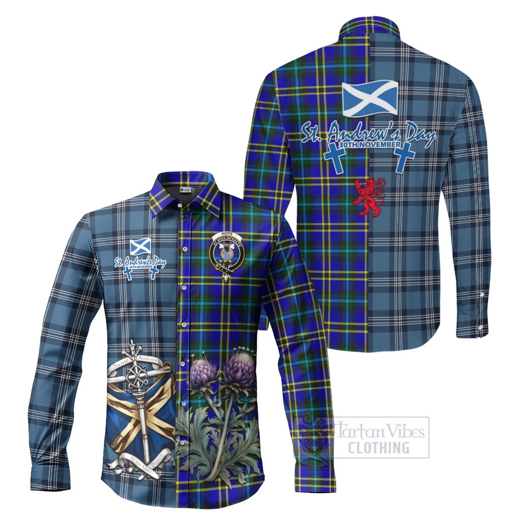 Tartan Vibes Clothing Hope Tartan Long Sleeve Button Shirt Happy St. Andrew's Day Half Tartan Style