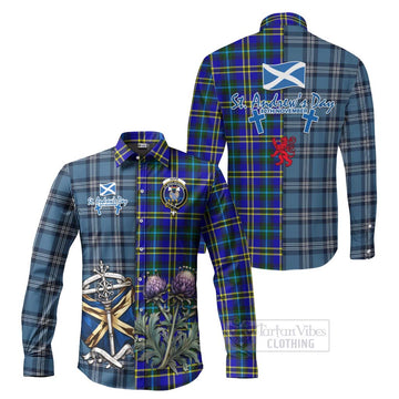 Hope Tartan Long Sleeve Button Shirt Happy St. Andrew's Day Half Tartan Style