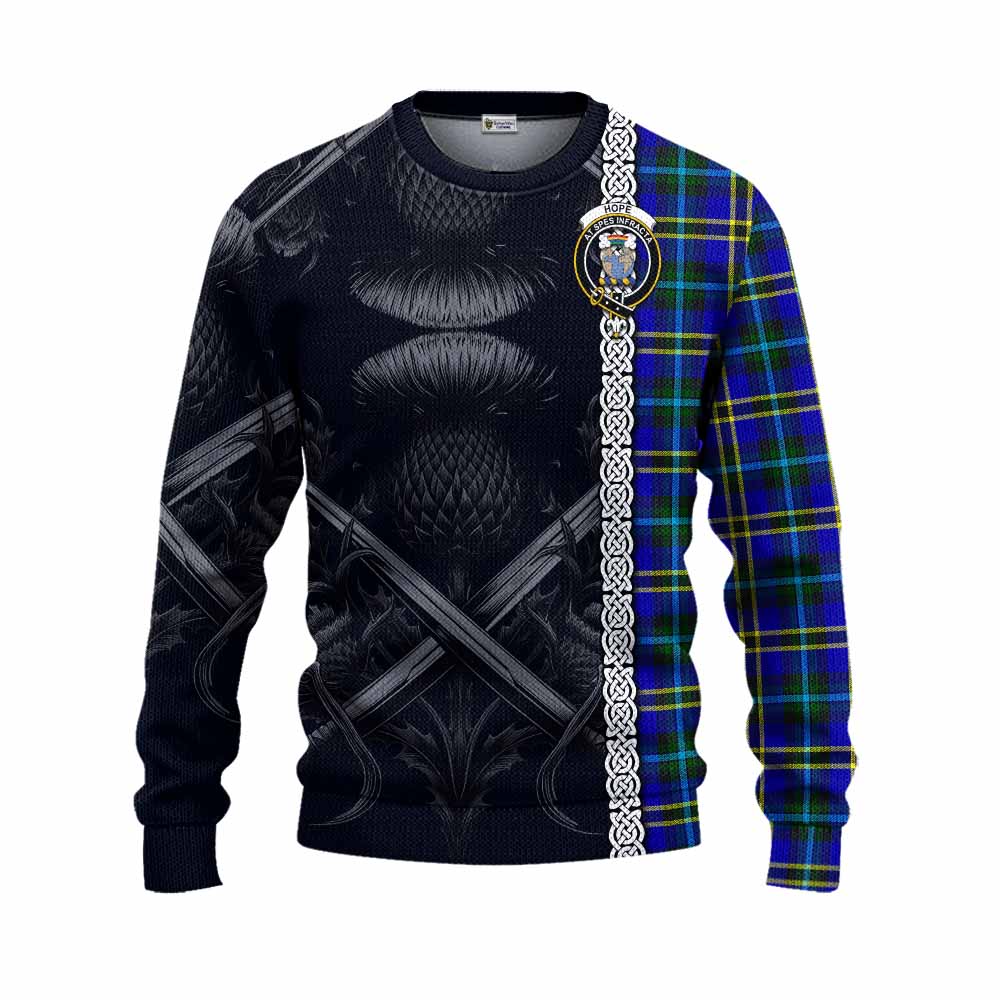 Tartan Vibes Clothing Hope Tartan Knitted Sweater with Family Crest Cross Sword Thistle Celtic Vibes