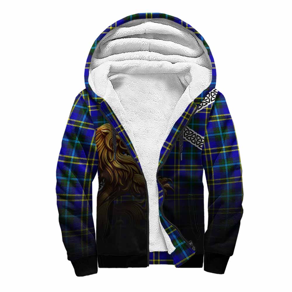 Hope Crest Tartan Sherpa Hoodie with Golden Lion Emblem Celtic Style Unisex S - Tartan Vibes Clothing