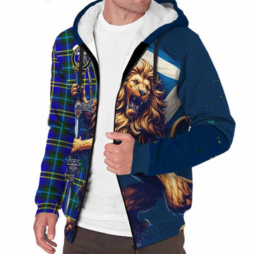 Hope Tartan Family Crest Sherpa Hoodie with Scottish Majestic Lion