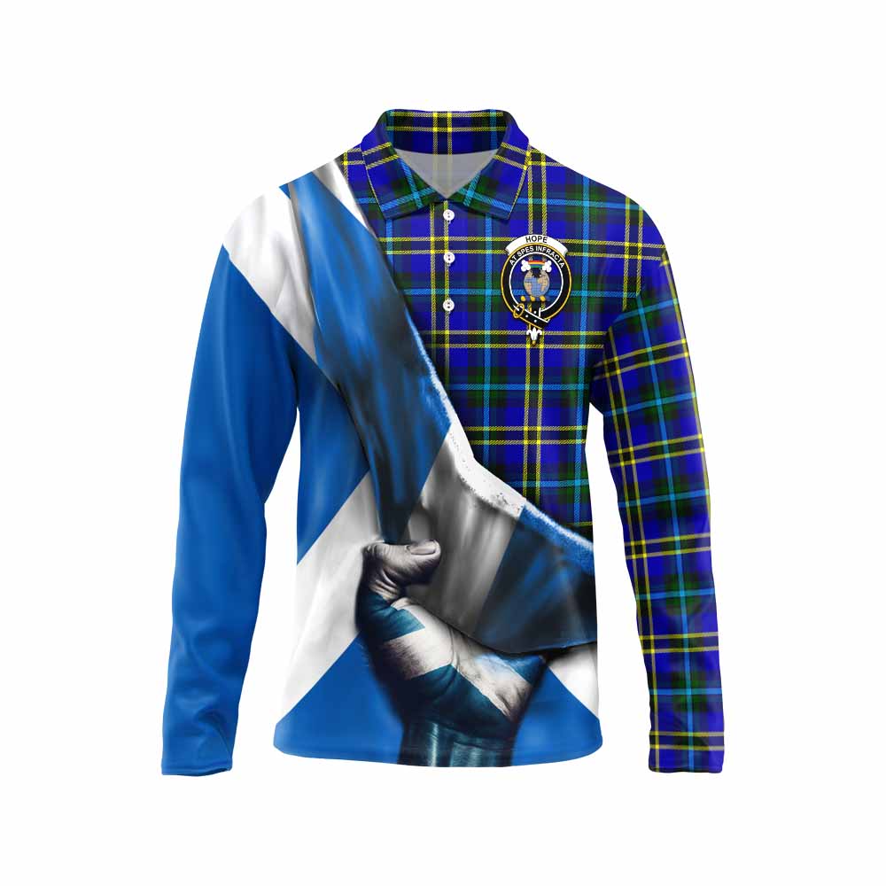 Tartan Vibes Clothing Hope Tartan Long Sleeve Polo Shirt with Family Crest Scotland Patriotic Style