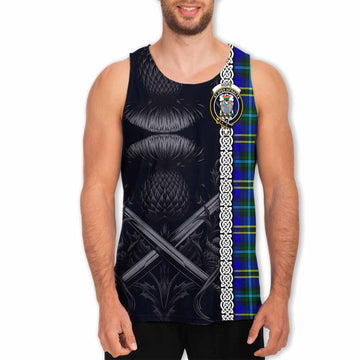 Hope Tartan Men's Tank Top with Family Crest Cross Sword Thistle Celtic Vibes