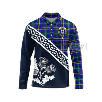 Hope Tartan Long Sleeve Polo Shirt Featuring Thistle and Scotland Map