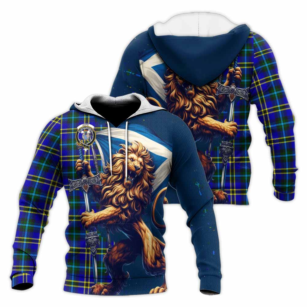 Tartan Vibes Clothing Hope Tartan Family Crest Knitted Hoodie with Scottish Majestic Lion