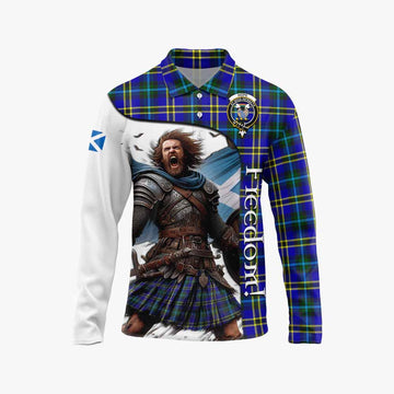 Hope Crest Tartan Long Sleeve Polo Shirt Inspired by the Freedom of Scottish Warrior