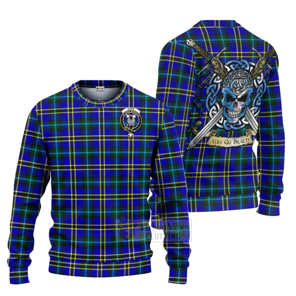 Tartan Vibes Clothing Hope Tartan Knitted Sweater with Family Crest Celtic Skull Style