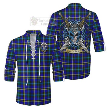 Hope Tartan Ghillie Kilt Shirt with Family Crest Celtic Skull Style