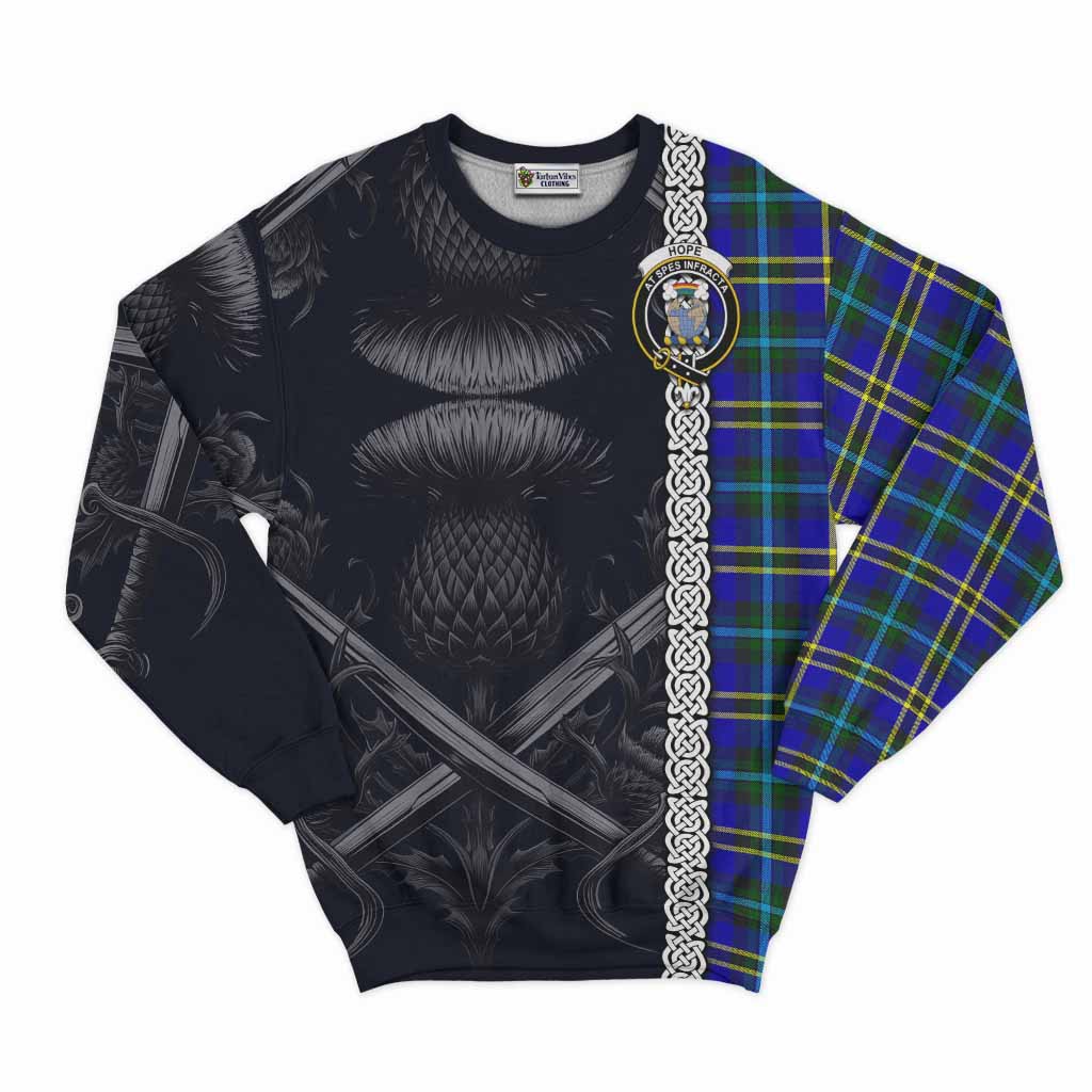 Tartan Vibes Clothing Hope Tartan Sweatshirt with Family Crest Cross Sword Thistle Celtic Vibes