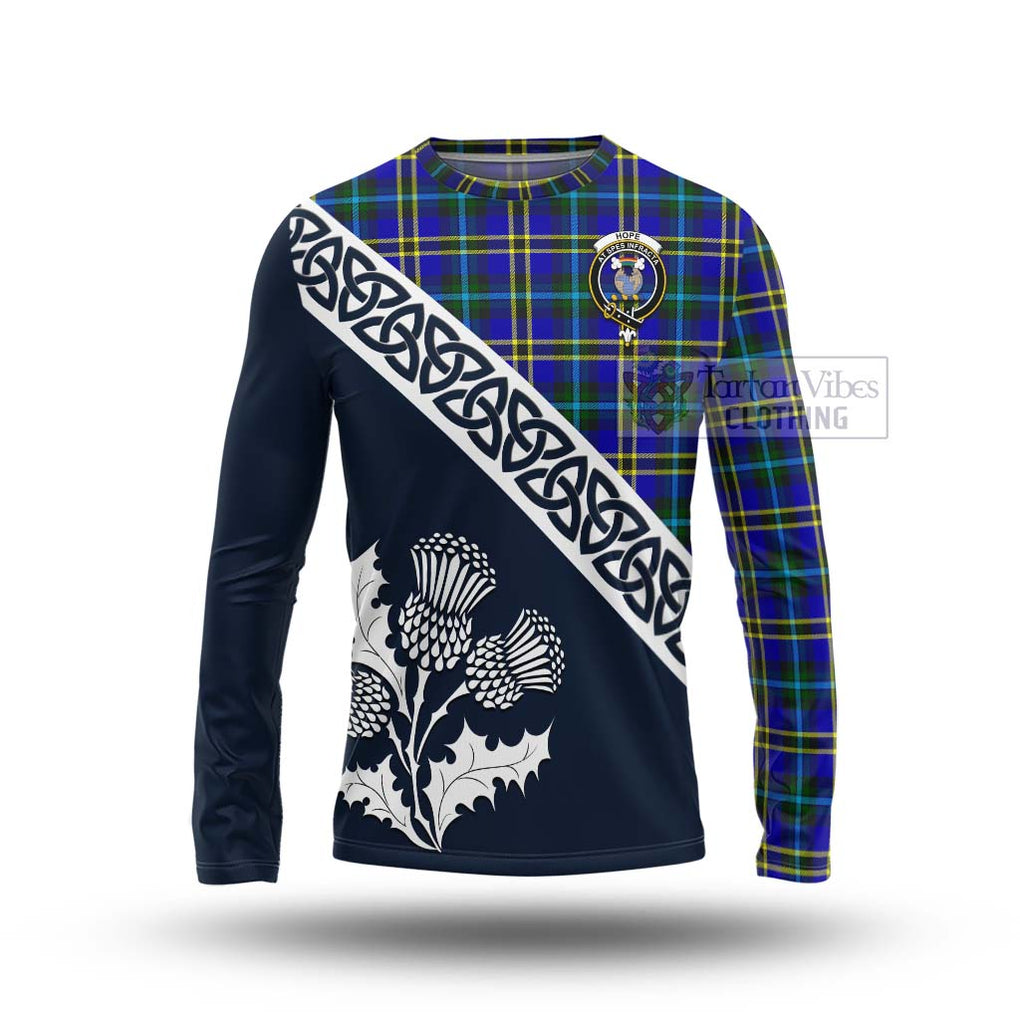 Tartan Vibes Clothing Hope Tartan Long Sleeve T-Shirt Featuring Thistle and Scotland Map