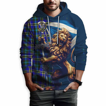 Hope Tartan Family Crest Hoodie with Scottish Majestic Lion