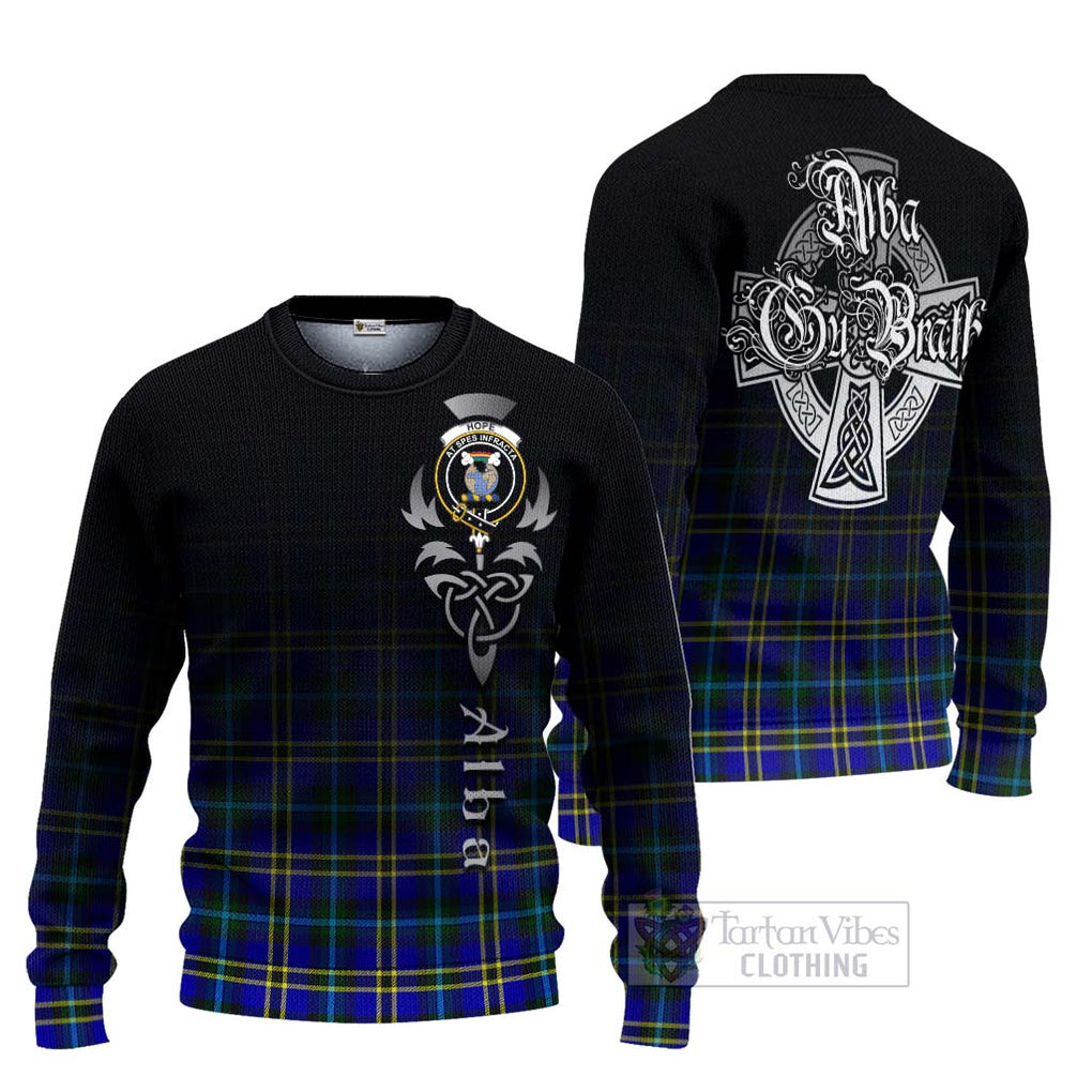 Tartan Vibes Clothing Hope Tartan Knitted Sweater Featuring Alba Gu Brath Family Crest Celtic Inspired