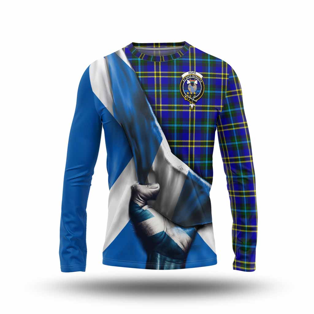 Tartan Vibes Clothing Hope Tartan Long Sleeve T-Shirt with Family Crest Scotland Patriotic Style