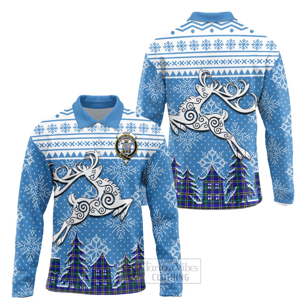 Tartan Vibes Clothing Hope Clan Christmas Long Sleeve Polo Shirt Celtic Reindeer Style