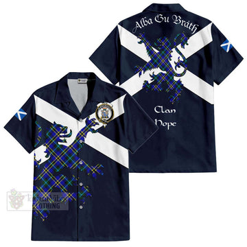 Hope Tartan Lion Rampant Short Sleeve Button Shirt  Proudly Display Your Heritage with Alba Gu Brath and Clan Name