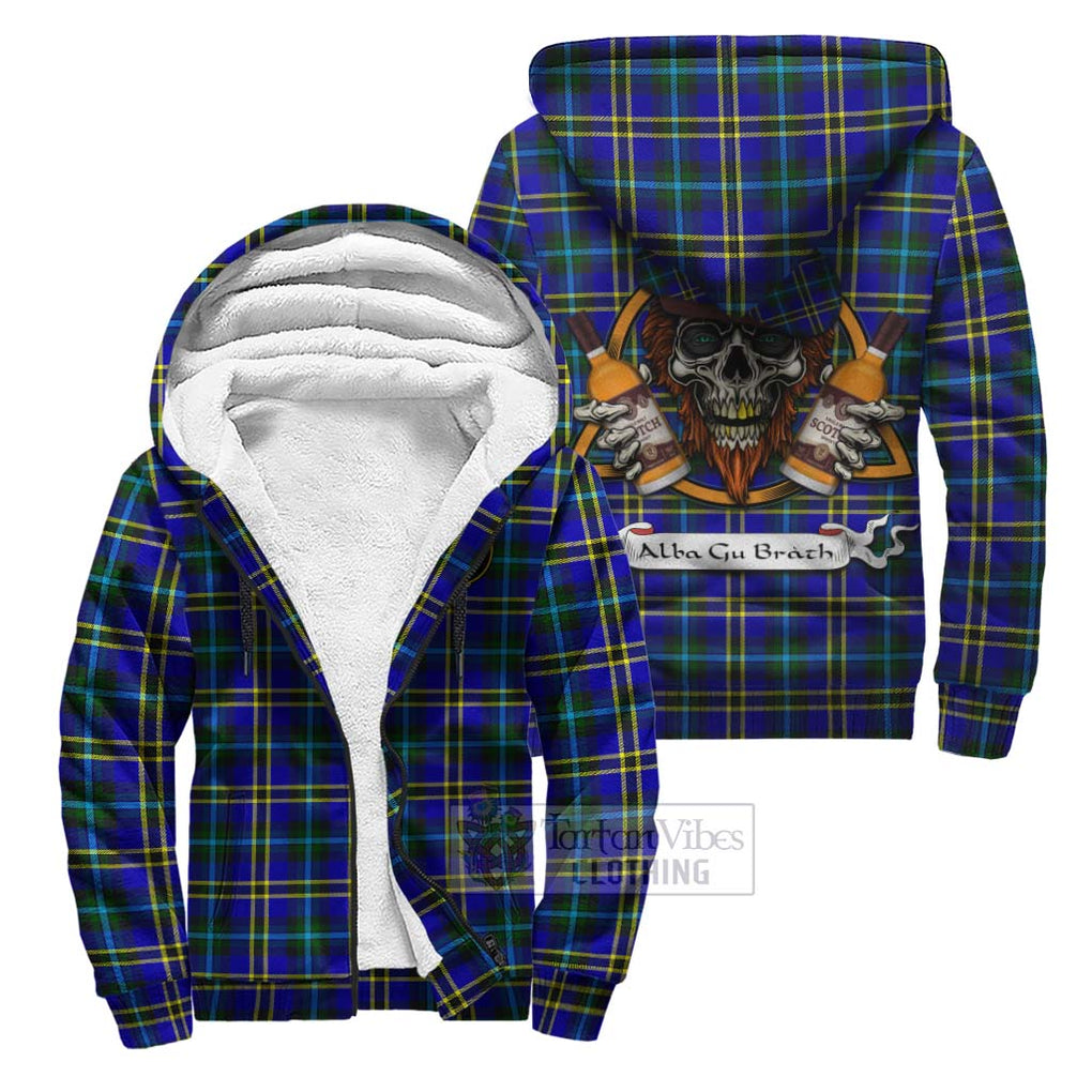 Tartan Vibes Clothing Hope Tartan Sherpa Hoodie with Family Crest and Bearded Skull Holding Bottles of Whiskey