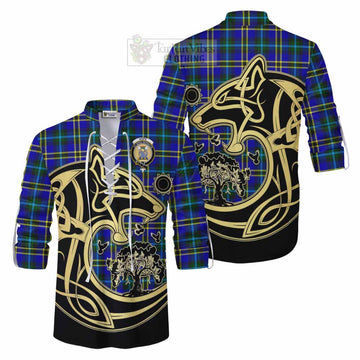 Hope Tartan Ghillie Kilt Shirt with Family Crest Celtic Wolf Style