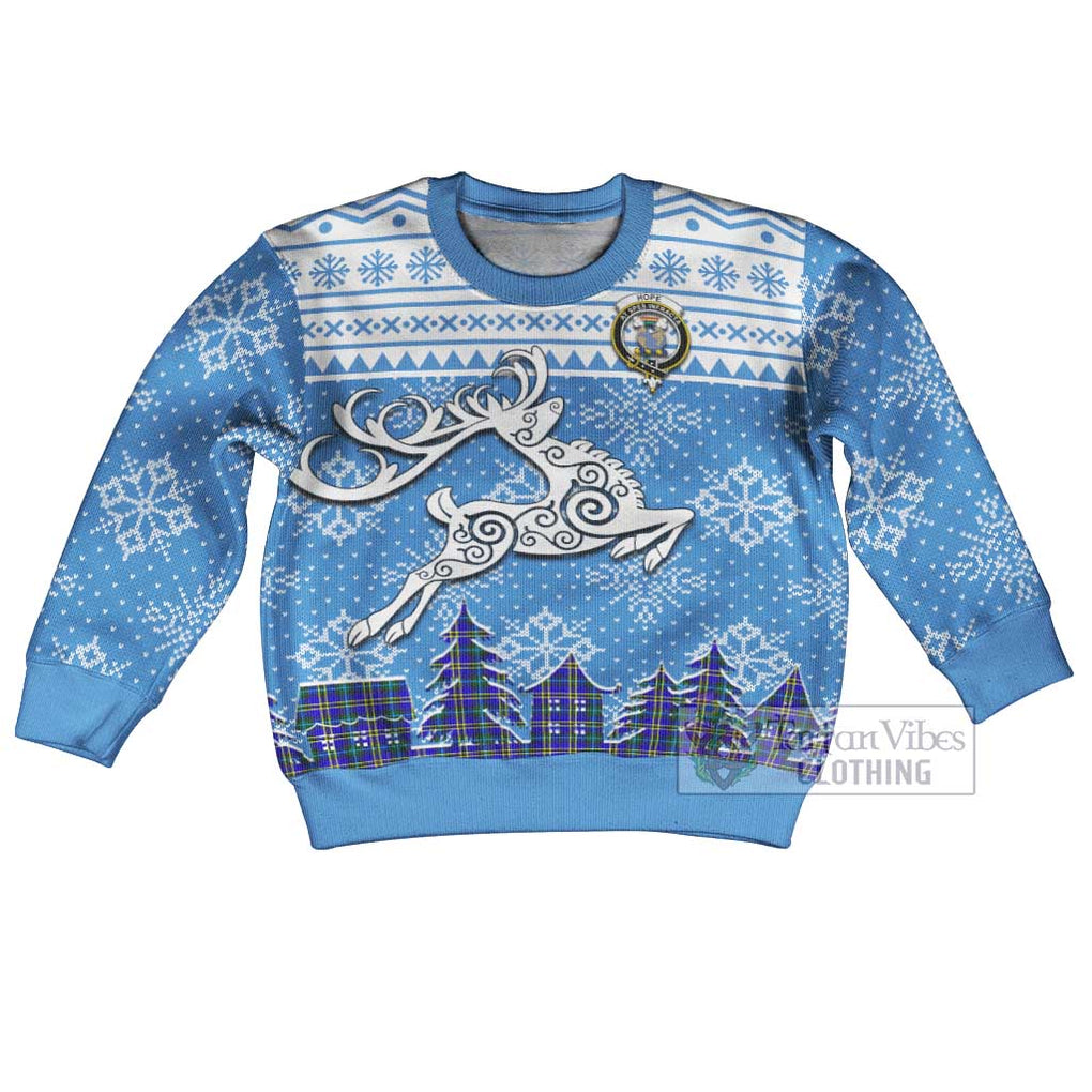 Tartan Vibes Clothing Hope Clan Christmas Kid Ugly Sweater with Tartan and Celtic Raindeer Style