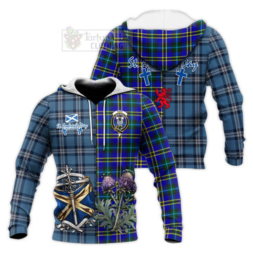 Hope Tartan Knitted Hoodie Happy St. Andrew's Day Half Tartan Style