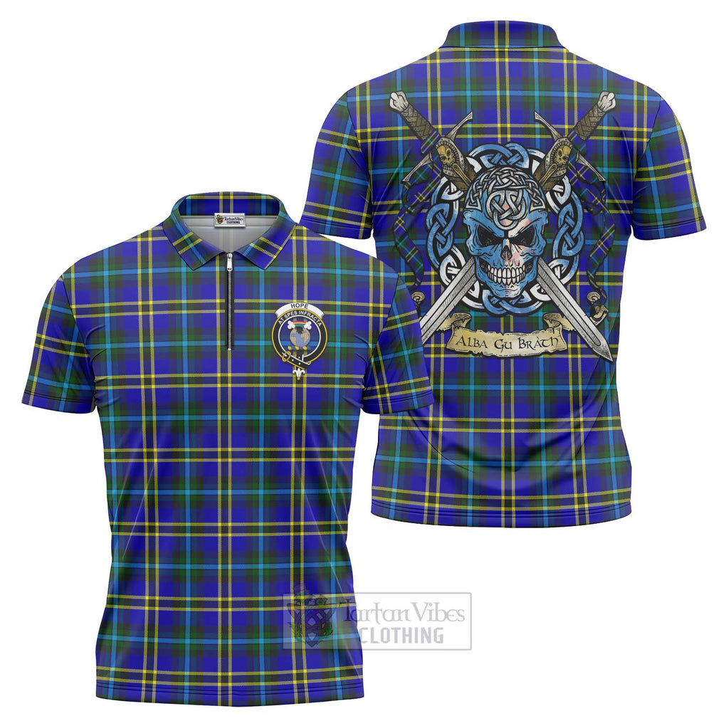 Tartan Vibes Clothing Hope Tartan Zipper Polo Shirt with Family Crest Celtic Skull Style