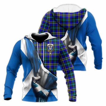 Hope Tartan Knitted Hoodie with Family Crest Scotland Patriotic Style