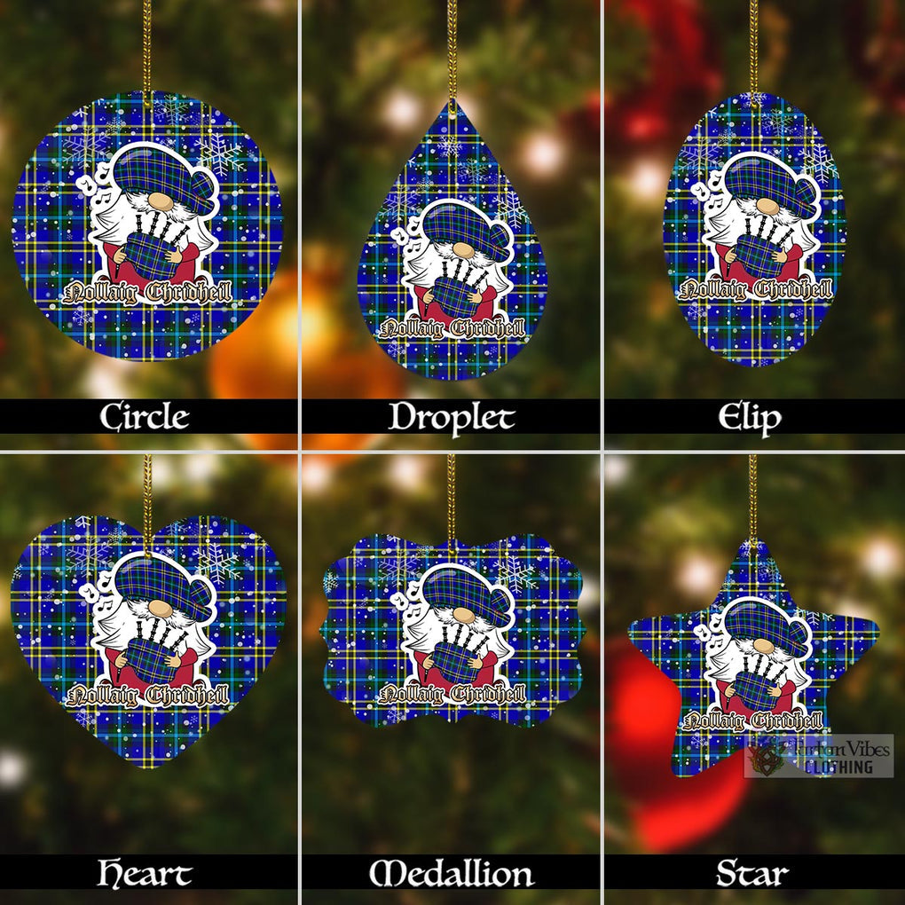 Tartan Vibes Clothing Hope Tartan Christmas Aluminium Ornament with Gnome Playing Bagpipes