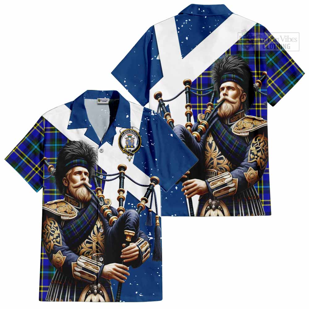 Tartan Vibes Clothing Hope Tartan Short Sleeve Button Shirt with Family Crest Scottish Bagpiper Vibes