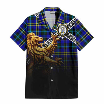 Hope Crest Tartan Hawaiian Shirt with Golden Lion Emblem Celtic Style Kid - Tartan Vibes Clothing
