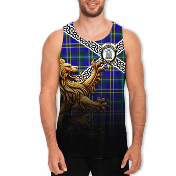 Hope Crest Tartan Men's Tank Top with Golden Lion Emblem Celtic Style Men - Tartan Vibes Clothing