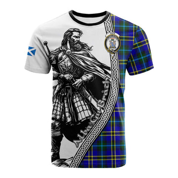 Hope Tartan Clan Crest Cotton T-shirt with Highlander Warrior Celtic Style