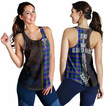 Hope Tartan Family Crest Women's Racerback Tanks Alba Gu Brath Be Brave Lion Ancient Style