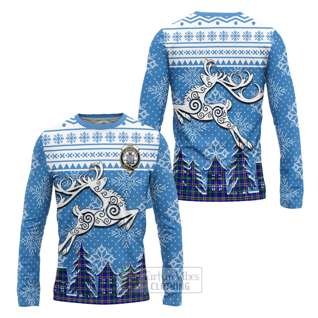 Tartan Vibes Clothing Hope Clan Christmas Long Sleeve T-Shirt Celtic Reindeer Style