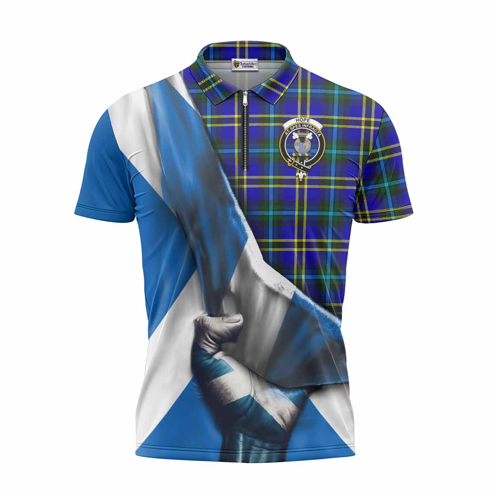 Tartan Vibes Clothing Hope Tartan Zipper Polo Shirt with Family Crest Scotland Patriotic Style