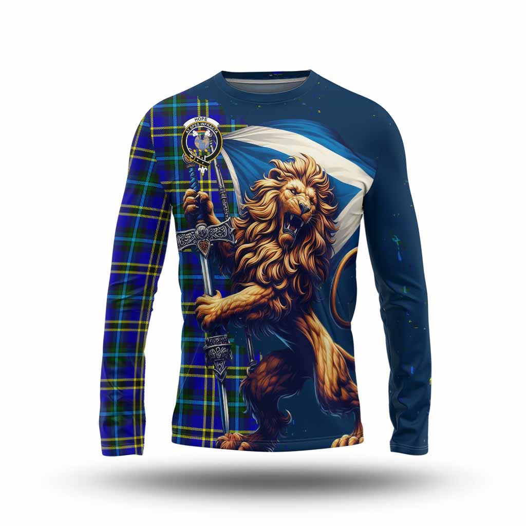 Tartan Vibes Clothing Hope Tartan Family Crest Long Sleeve T-Shirt with Scottish Majestic Lion