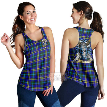 Hope Tartan Women's Racerback Tanks with Family Crest Celtic Skull Style