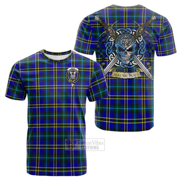 Hope Tartan Cotton T-shirt with Family Crest Celtic Skull Style