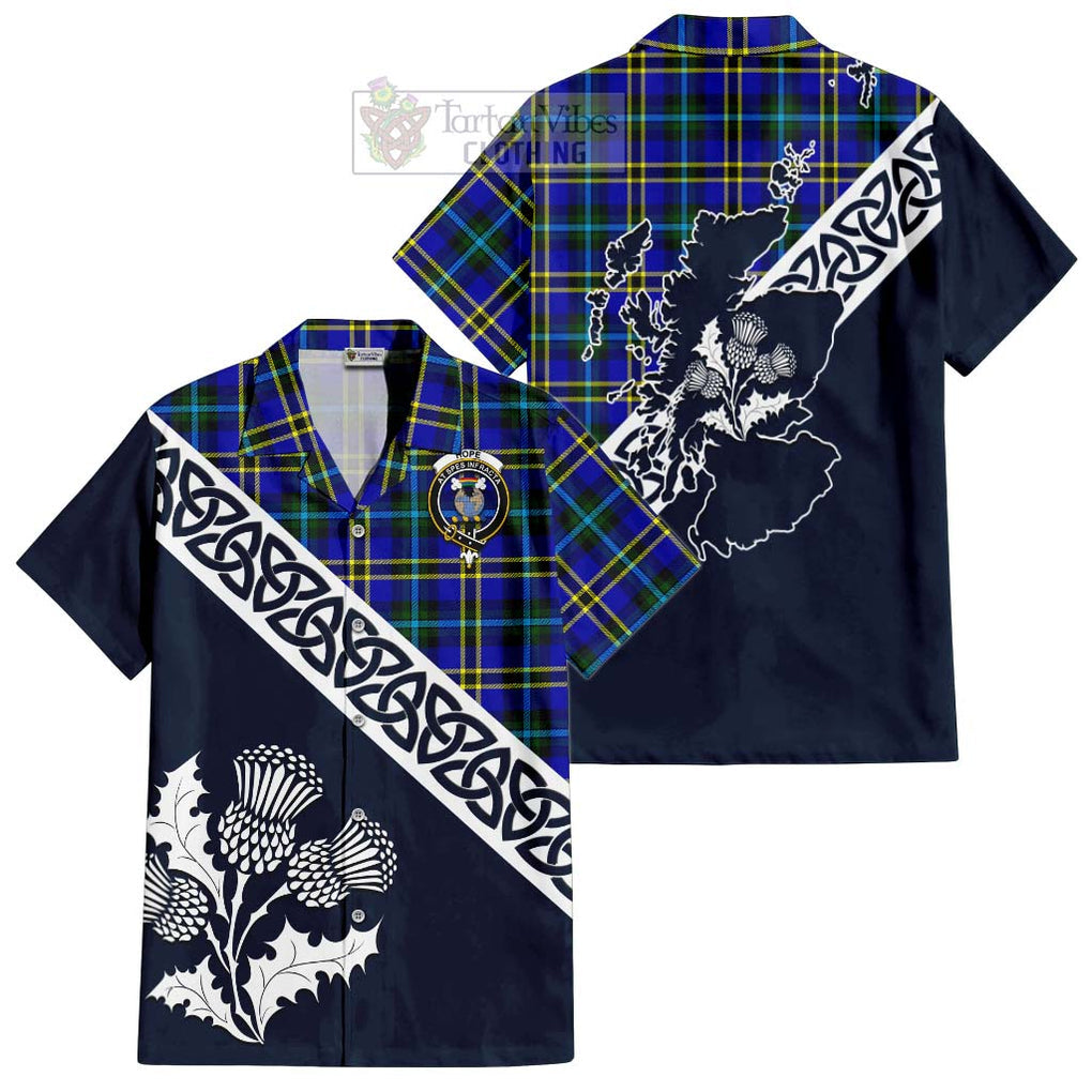 Tartan Vibes Clothing Hope Tartan Short Sleeve Button Shirt Featuring Thistle and Scotland Map