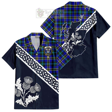 Hope Tartan Short Sleeve Button Shirt Featuring Thistle and Scotland Map