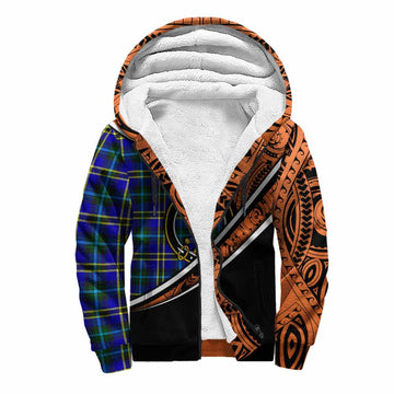 Hope Crest Tartan Sherpa Hoodie with Polynesian Vibes Style - Orange Version