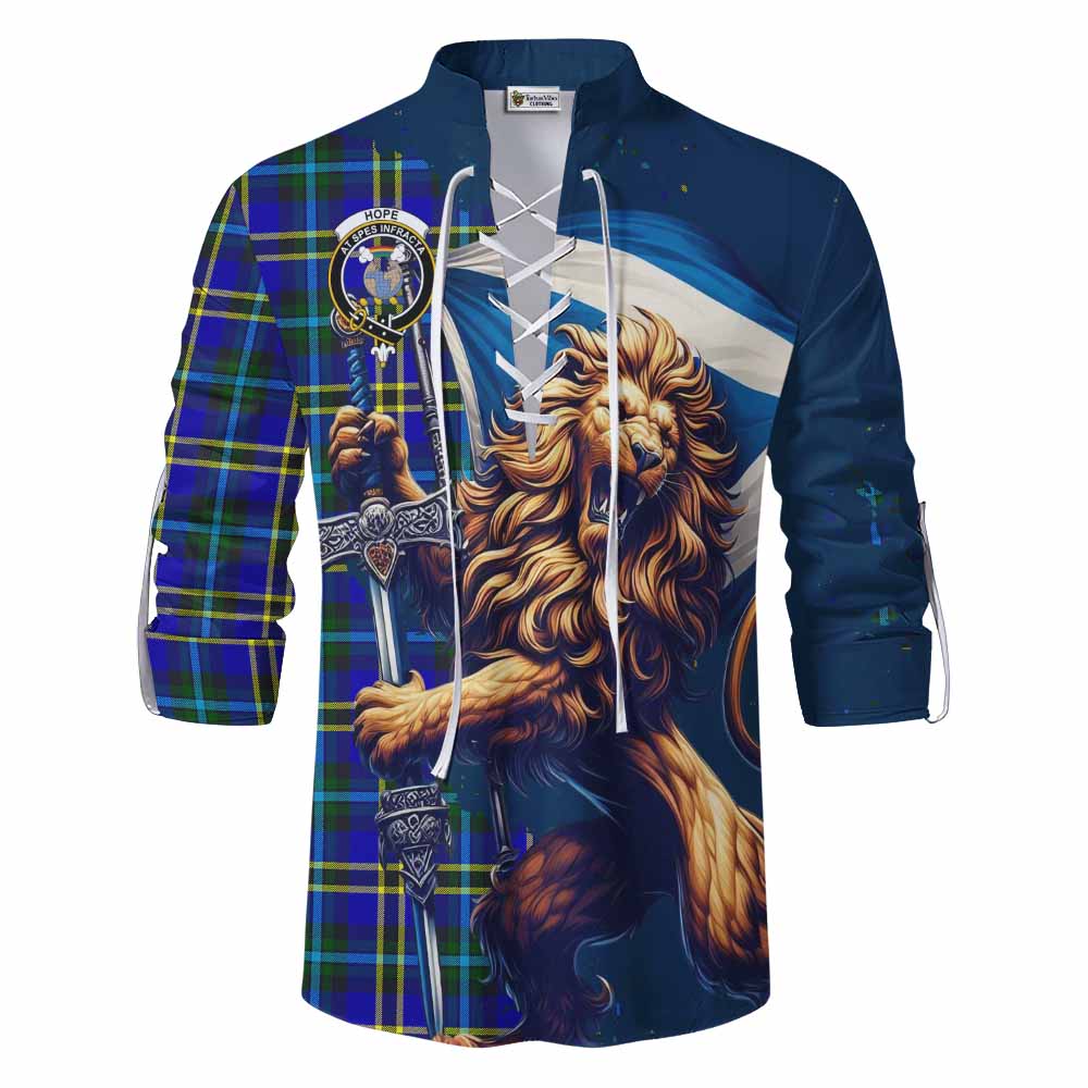 Tartan Vibes Clothing Hope Tartan Family Crest Ghillie Kilt Shirt with Scottish Majestic Lion