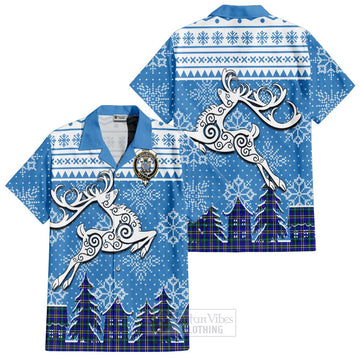 Hope Clan Christmas Short Sleeve Button Shirt Celtic Reindeer Style