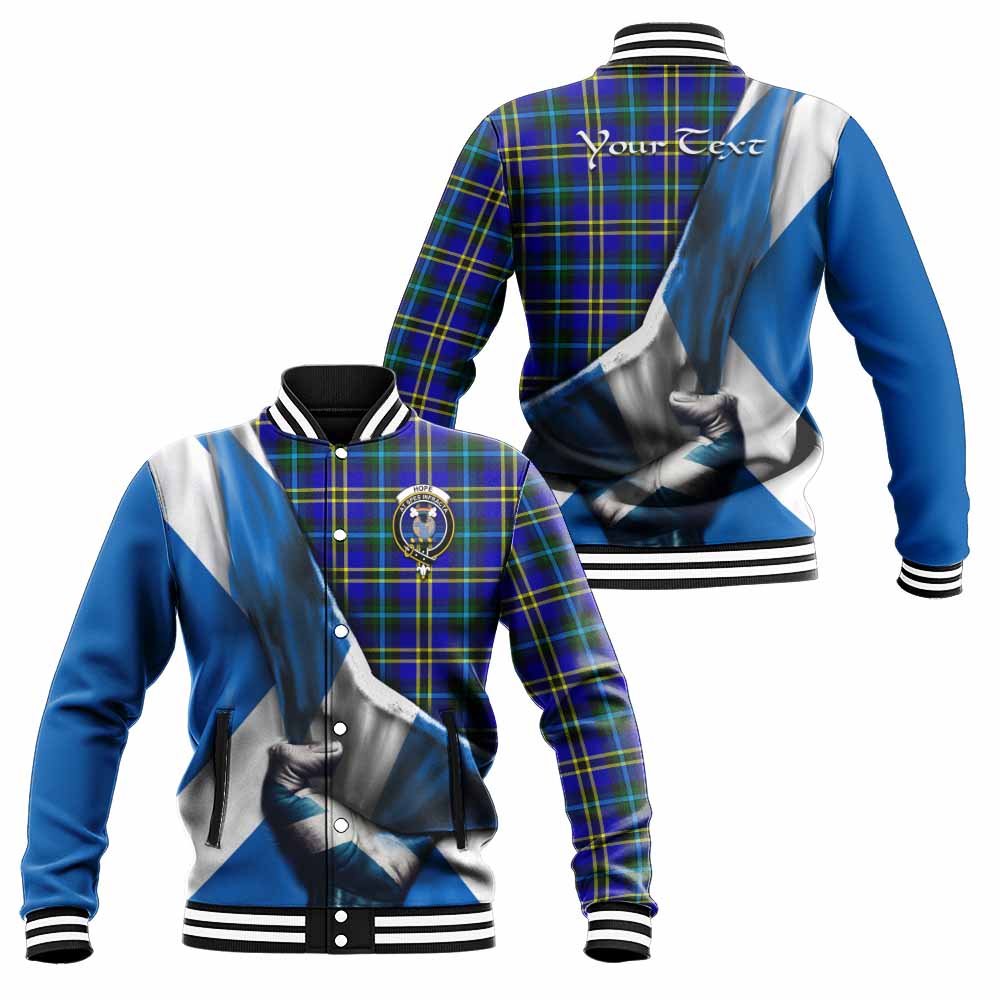 Tartan Vibes Clothing Hope Tartan Baseball Jacket with Family Crest Scotland Patriotic Style