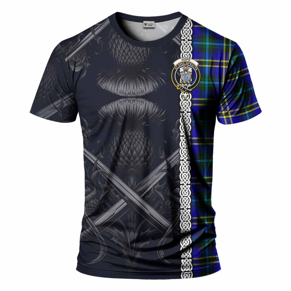 Tartan Vibes Clothing Hope Tartan T-Shirt with Family Crest Cross Sword Thistle Celtic Vibes