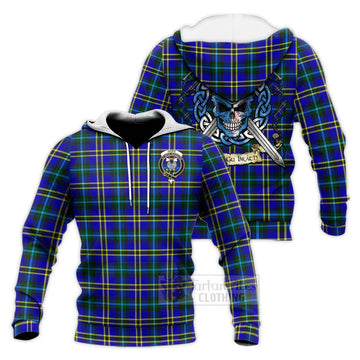 Hope Tartan Knitted Hoodie with Family Crest Celtic Skull Style