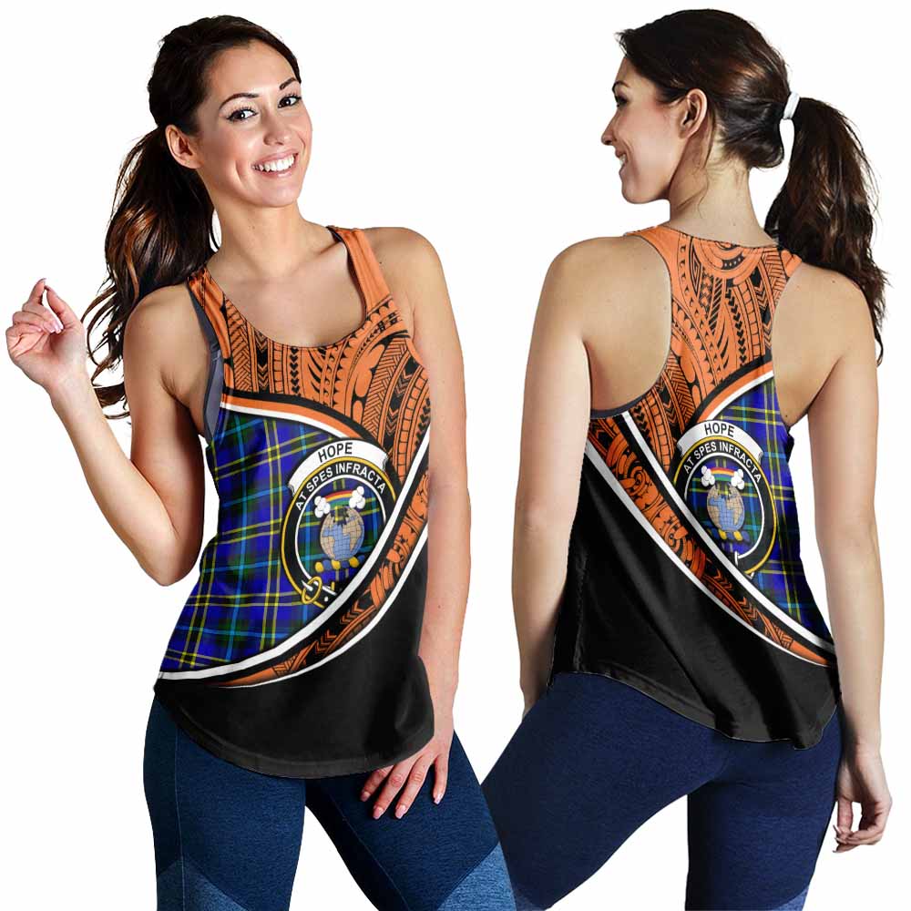 Tartan Vibes Clothing Hope Crest Tartan Women's Racerback Tanks with Maori Tattoo Style - Orange Version