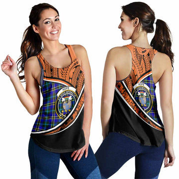 Hope Crest Tartan Women's Racerback Tanks with Polynesian Vibes Style - Orange Version