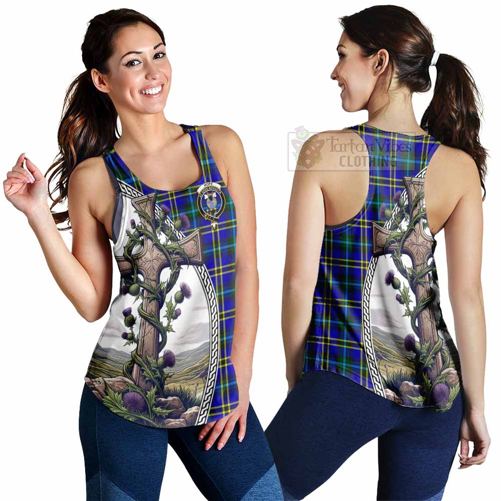 Tartan Vibes Clothing Hope Tartan Women's Racerback Tanks with Family Crest and St. Andrew's Cross Accented by Thistle Vines