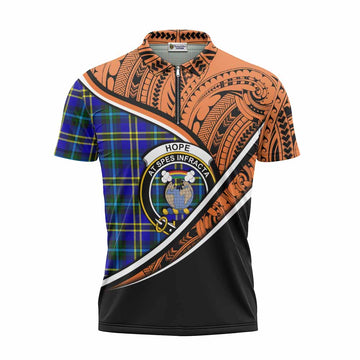 Hope Crest Tartan Zipper Polo Shirt with Polynesian Vibes Style - Orange Version