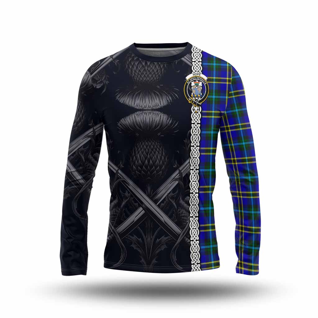 Tartan Vibes Clothing Hope Tartan Long Sleeve T-Shirt with Family Crest Cross Sword Thistle Celtic Vibes